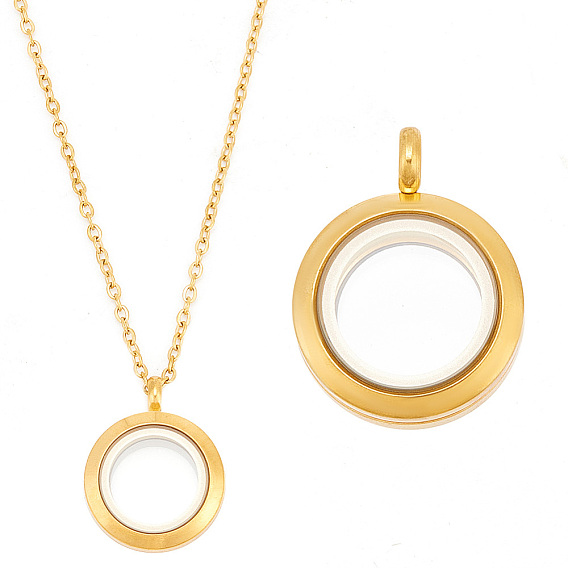 Набор для самостоятельного изготовления ожерелья с плавающими подвесками, включая 304 плоские круглые подвески-медальоны из нержавеющей стали и тросовые цепочки