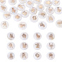 24Pcs 12 Styles Natural Freshwater Shell Beads, with Golden Plated Brass Etched Metal Embellishments, Flat Round with Twelve Constellations, Seashell Color