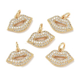 Dijes de latón con circonitas cúbicas transparentes de Shegrace, labio encantos, sin cadmio, plomo, níquel