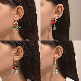 Christmas Earrings - Creative Fashion Candy Cane Bell Ear Drops - Holiday Ear Decor.
