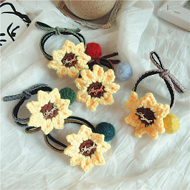 Handmade Knitted Sunflower Hair Ties for Sweet and Cute Forest Girl Look