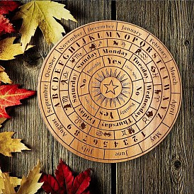 Wood Pendulum Board, Wooden Dowsing Divination Board, for Witchcraft Wiccan Altar Supplies, Flat Round