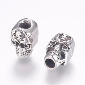 304 Stainless Steel European Beads, Large Hole Beads, Skull