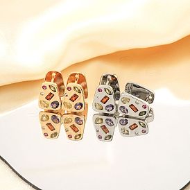 Trapezoid Copper & Colorful Diamond Ear Studs Women Fashion Earrings Jewelry