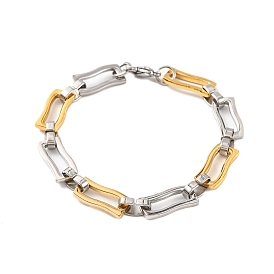 304 Stainless Steel Wavy Rectangle Link Chain Bracelets, with 201 Stainless Steeel Findings