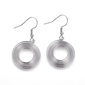 304 boucles d'oreilles dangle acier inoxydable, boucles d'oreilles hypoallergéniques, avec écrou d'oreille / boucle d'oreille en arrière, perles de printemps, Perles de bobine, anneau
