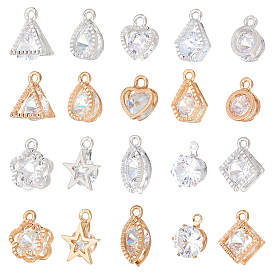 Nbeads 120Pcs Heart & Flower & Geometry Alloy Charms, with Clear Cubic Zirconia