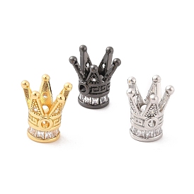 Rack Plating Brass European Beads, Large Hole Beads, with  Pave Cubic Zirconia, Long-Lasting Plated, Crown