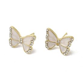 Butterfly Alloy & Enamel Stud Earrings with Clear Cubic Zirconia for Women