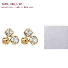 304 Stainless Steel Micro Pave Clear Cubic Zirconia Stud Earrings, Square