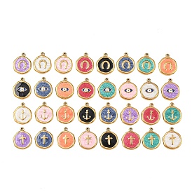 304 нержавеющей стальной эмали подвески, плоско-круглые, золотые