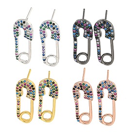 Rack Plating Brass Micro Pave Clear Cubic Zirconia Stud Earring, Cadmium Free & Lead Free, Long-Lasting Plated, Brooch