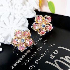 Fashion Flower Zircon Earrings - Simple Ladies Studs, Elegant and Stylish.