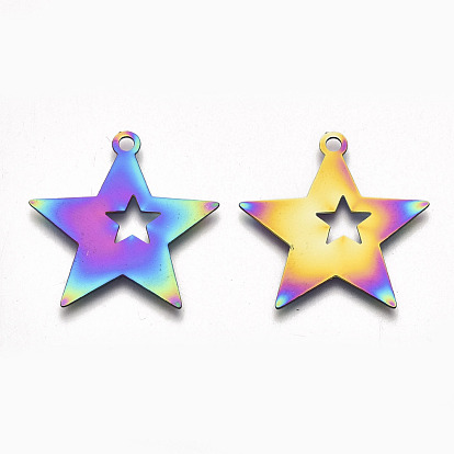 Ion Plating(IP) 201 Stainless Steel Pendants, Etched Metal Embellishments, Star