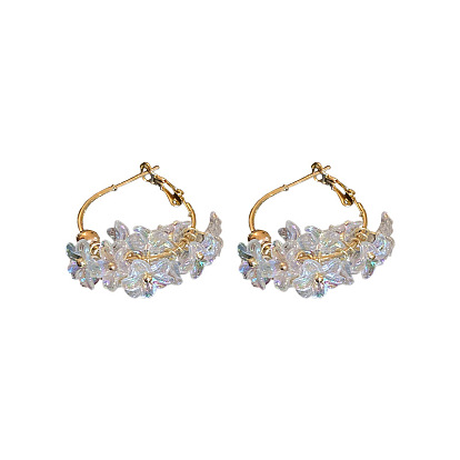 925 Silver Needle Elegant Acrylic Flower C-shaped Earrings for Women, European and American Fashion Sweet Ear Jewelry