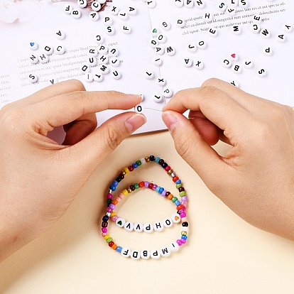 Kits de fabrication de bijoux de bracelet de bricolage, y compris les perles de rocaille en verre, Perles acryliques, ciseaux et pincettes en acier inoxydable et anneau de saut, sac à fermeture à glissière en pvc, Pendentifs en alliage, Fil cristal, fil élastique