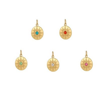 304 нержавеющая сталь с подвесками из кубического циркония, плоские круглые прелести, ионное покрытие (ip), реальный 18 k позолоченный