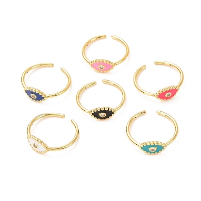 Evil Eye Golden Enamel Cuff Rings for Girl Women, Brass Micro Pave Clear Cubic Zirconia Open Rings