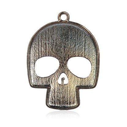 Day of the Dead Ornaments Tibetan Style Alloy Large Pendants, Sugar Skull Pendant for Necklace Making, For Mexico Holiday Day of the Dead, 66x49x4mm, Hole: 3mm