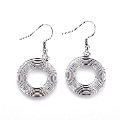 304 boucles d'oreilles dangle acier inoxydable, boucles d'oreilles hypoallergéniques, avec écrou d'oreille / boucle d'oreille en arrière, perles de printemps, Perles de bobine, anneau