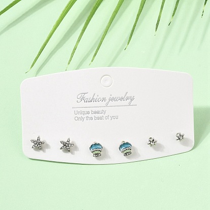 Ocean Alloy Rhinestone Stud Earrings for Women, 925 Sterling Silver Stud Earrings for Women