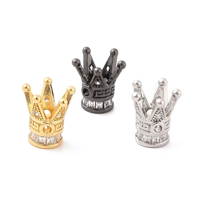 Rack Plating Brass European Beads, Large Hole Beads, with  Pave Cubic Zirconia, Long-Lasting Plated, Crown