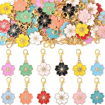 60 шт 12 цвета сакура цветок сплав эмаль подвеска украшения, с карабин-лобстерами 