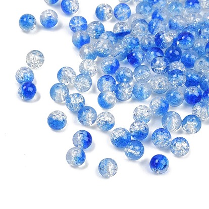 Transparent Crackle Glass Beads, Round, Two Tone