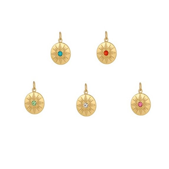 304 нержавеющая сталь с подвесками из кубического циркония, плоские круглые прелести, ионное покрытие (ip), реальный 18 k позолоченный