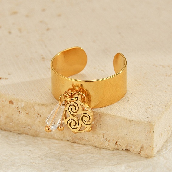 304 из нержавеющей стали Манжета кольца для женщин, со стеклом и тройными спиральными подвесками