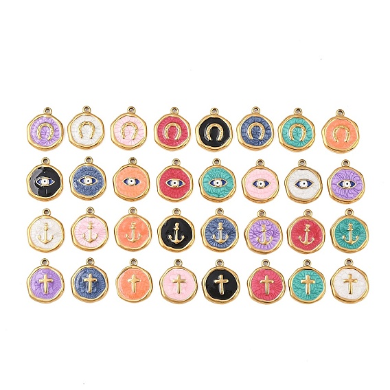 304 нержавеющей стальной эмали подвески, плоско-круглые, золотые