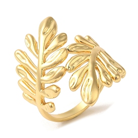 Leaf Brass Open Cuff Rings, for Women, Lead Free & Cadmium Free