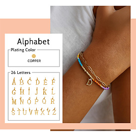 304 Браслеты из нержавеющей стали с подвесками в виде букв, двухслойные, Эластичные браслеты из смоляных бусин для женщин, золотые