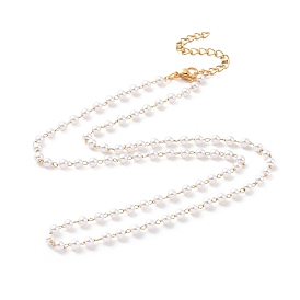 Placage sous vide 304 colliers de perles en acier inoxydable, avec des perles en plastique imitation perles