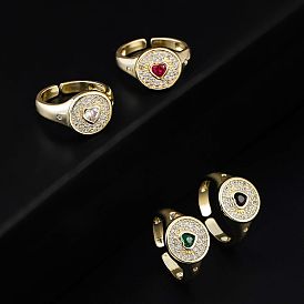 Bohemian Style 18K Gold Plated Copper Heart Ring with Micro-Inlaid Zircon for Women's Fashion Jewelry