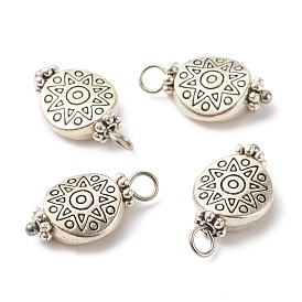 Tibetan Style Alloy Pendants, with 304 Stainless Steel Findings, Cadmium Free & Lead Free, Oval with Flower Pattern