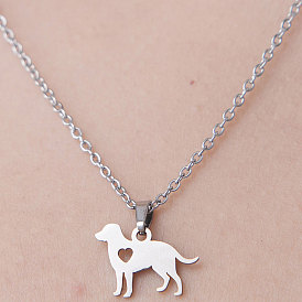 201 Stainless Steel Dog with Heart Pendant Necklace