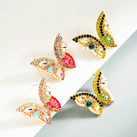 Chic Butterfly Stud Earrings with Colorful Rhinestones for Women