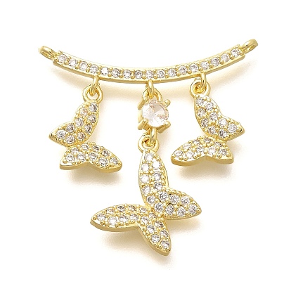 Подвески-бабочки из латуни с микропаве из прозрачного кубического циркония, стойки покрытие, долговечный, без свинца и без кадмия