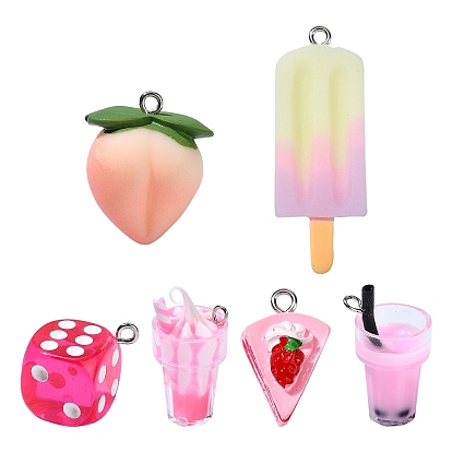 30 шт 6 стили подвески из непрозрачной смолы, имитация еды, с платиновыми железными петлями
