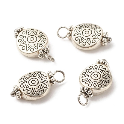 Tibetan Style Alloy Pendants, with 304 Stainless Steel Findings, Cadmium Free & Lead Free, Oval with Flower Pattern