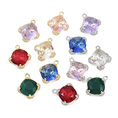 Латунные микропаве прозрачные подвески с фианитом, со стеклом, ромб прелести, долговечный, стойки покрытие