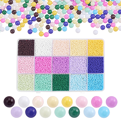 195G 15 Colors Glass Beads, Round, No Hole