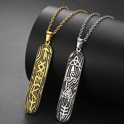 304 Stainless Steel Enamel Black Viking Rune Bar Pendant Necklaces