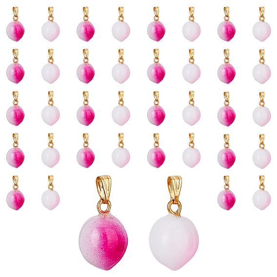 100 шт. 2 цвета непрозрачные стеклянные подвески, окрашенные распылением, с фурнитурой латунной золотого тона, персик прелести