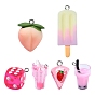 30 шт 6 стили подвески из непрозрачной смолы, имитация еды, с платиновыми железными петлями