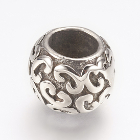 304 Stainless Steel European Beads, Large Hole Beads, Round