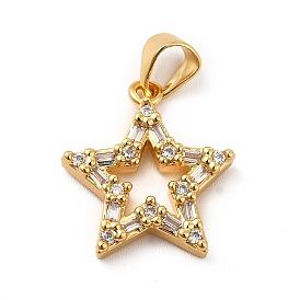 Rack Plating Brass Micro Pave Cubic Zirconia Pendants, Cadmium Free & Lead Free, Real 18K Gold Plated, Star Charm