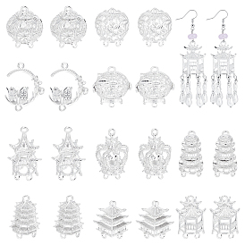 20Pcs 10 Styles Alloy Chandelier Component Links, Pagoda Pumpkin Crown, Silver Color Plated