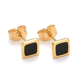 304 Stainless Steel Enamel Stud Earrings, with 316 Surgical Stainless Steel Pin, Golden, Square